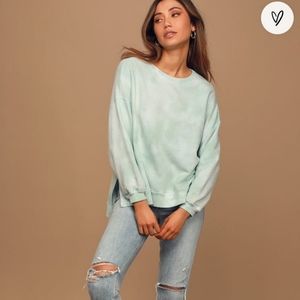 Lulus Timeless Mint Tie-Dye Oversized Pullover Sweatshirt - Small